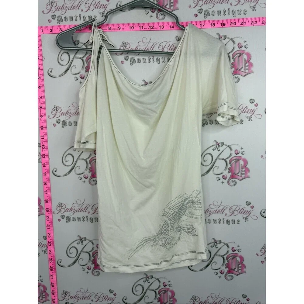 Nike RARE top 2000s one shoulder tie Cream Short Sleeve Tie-Shoulder Tee